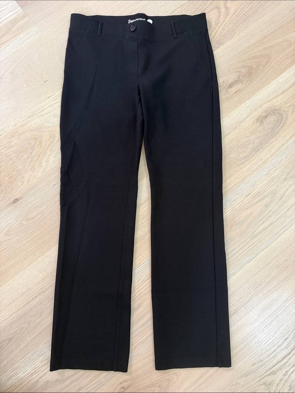 Betabrand Dress Pant Yoga Pants Black Straight Leg Button Fly Stretch Large L